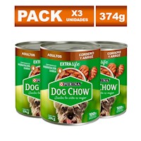 Paté para Perros Adultos de Cordero y Arroz Dog Chow 374g 3un